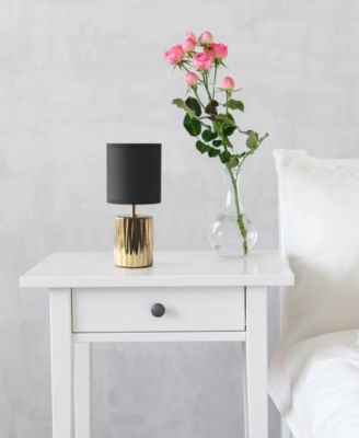 11.61" Tall Contemporary Ruffled Metallic Gold Capsule Bedside Table Desk Lamp with Black Drum Fabric Shade
