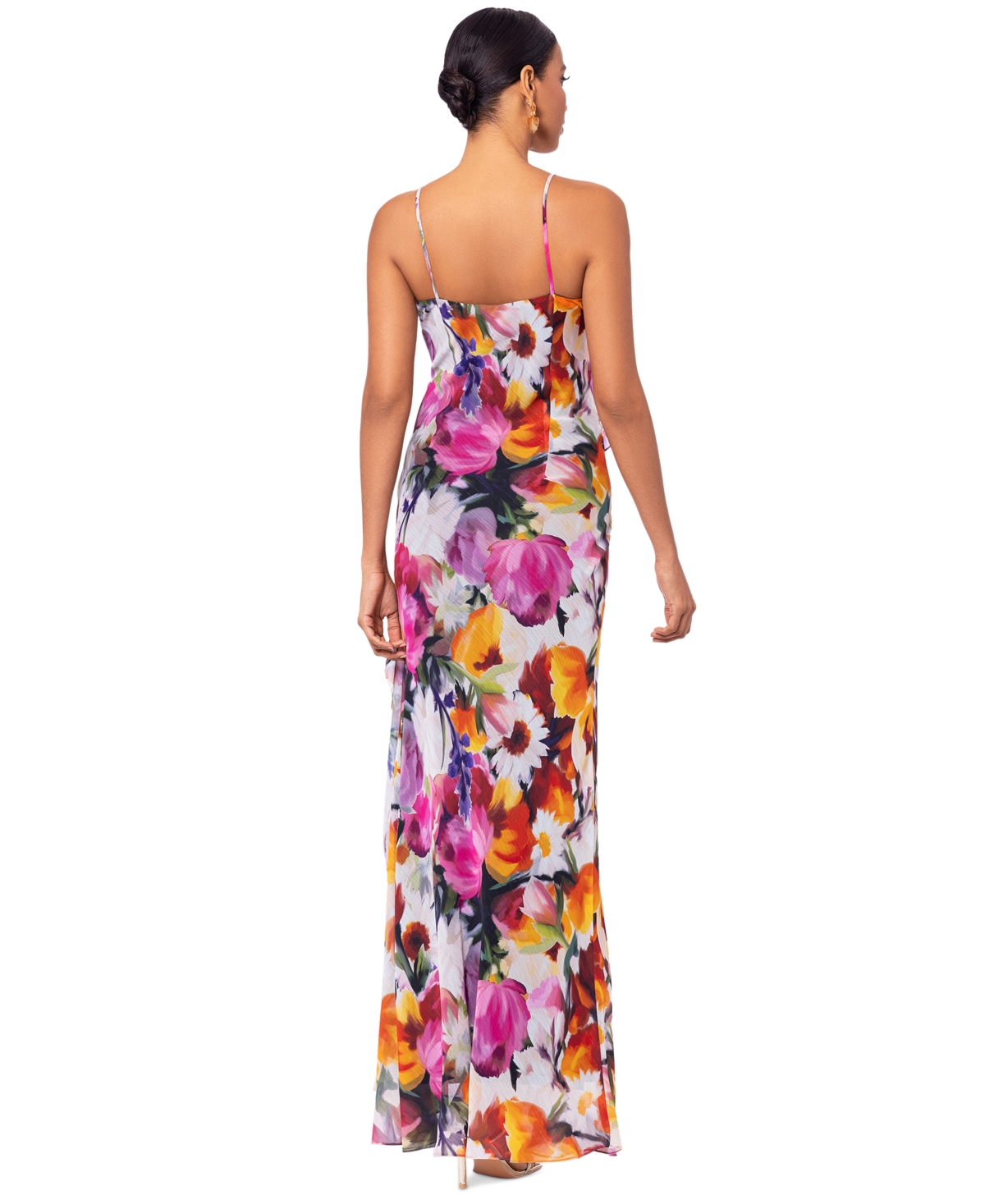 Shop Betsy & Adam Petite Floral Ruffle-front Long Dress In Multi