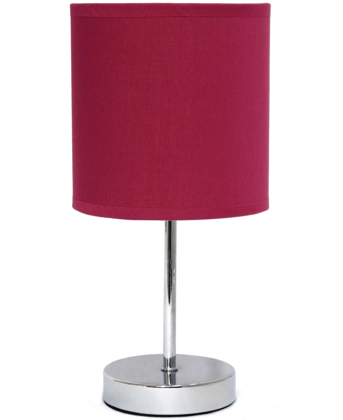 Shop Creekwood Home Nauru 11.81" Traditional Petite Metal Stick Bedside Table Desk Lamp In Chrome With Fabric Drum Shade In Wine