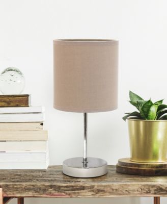 Nauru 11.81" Traditional Petite Metal Stick Bedside Table Desk Lamp in Chrome with Fabric Drum Shade