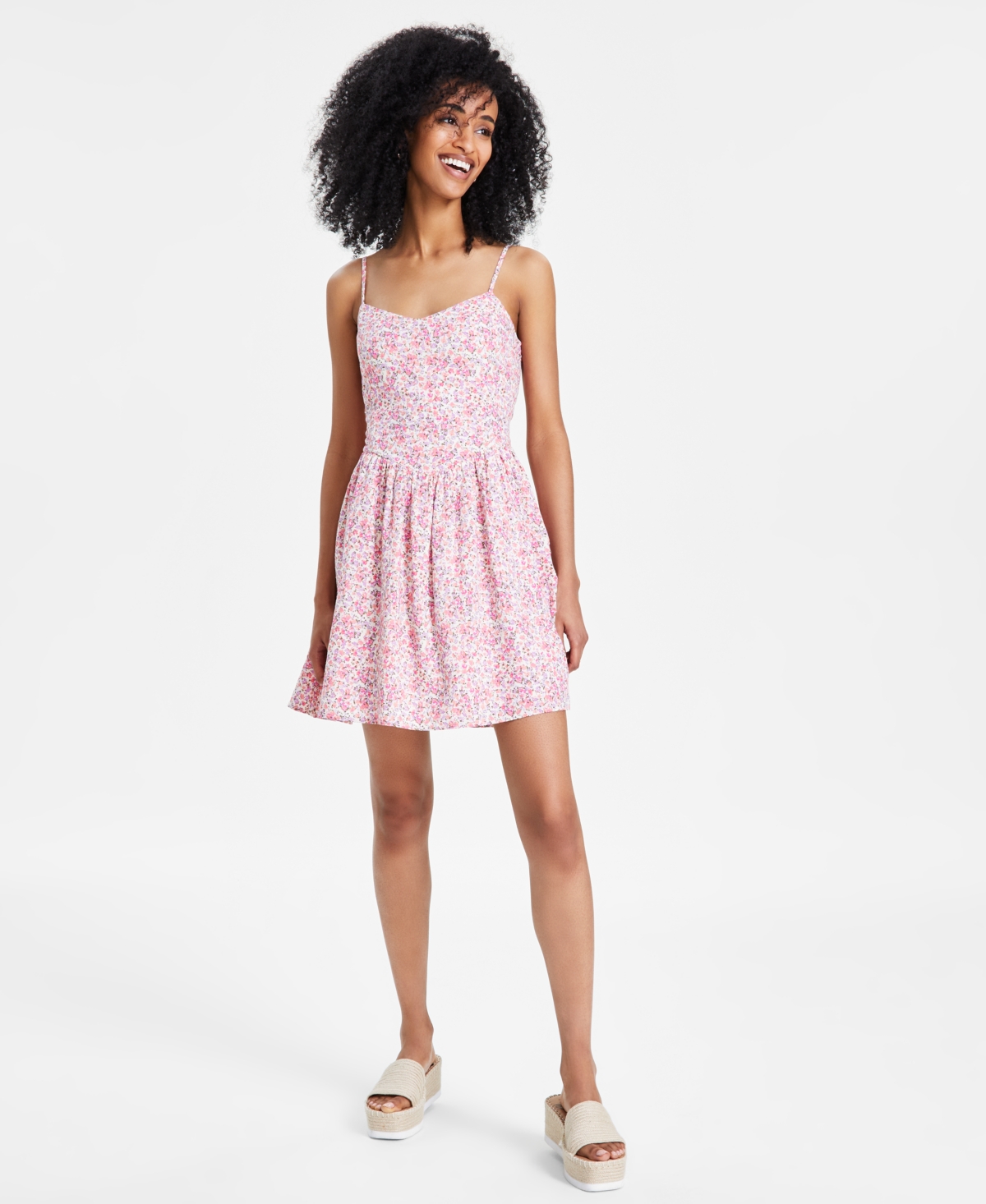 Shop Tinseltown Juniors' V-waist Mini Dress In Multi Ditsy
