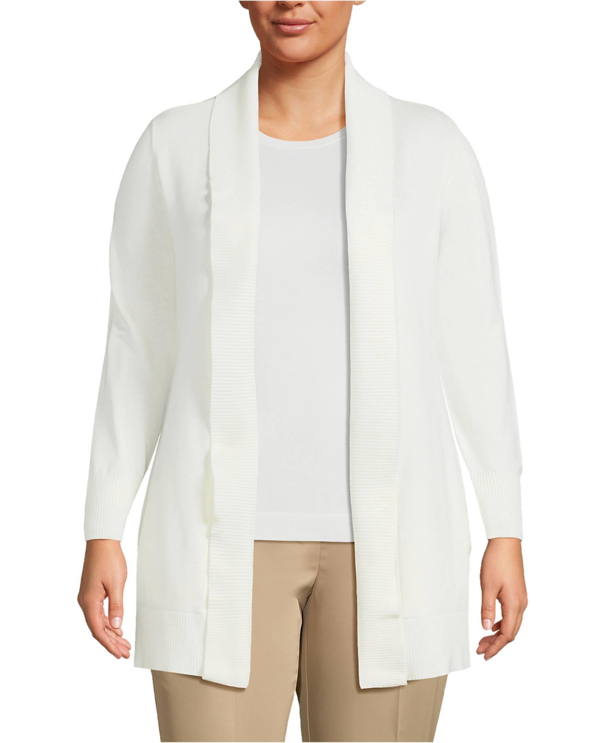 Plus Size Cotton Modal Shawl Collar Cardigan Sweater - Ivory