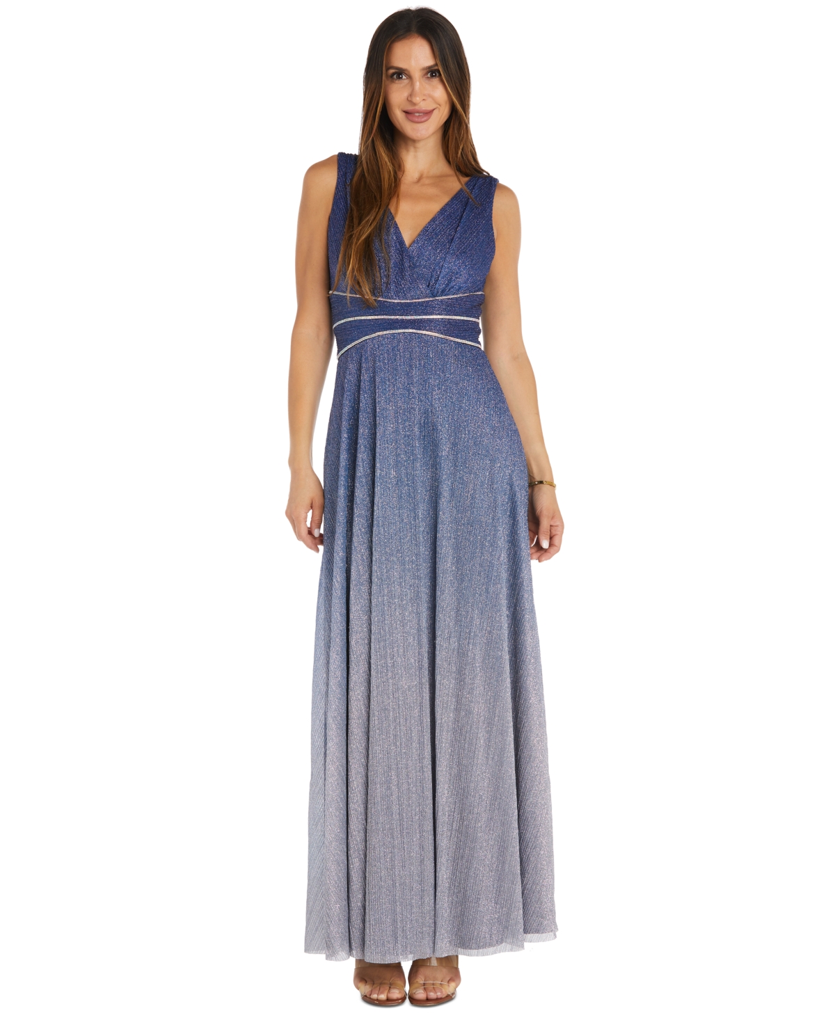 Women's Embellished Ombre Metallic Gown - Turquoise