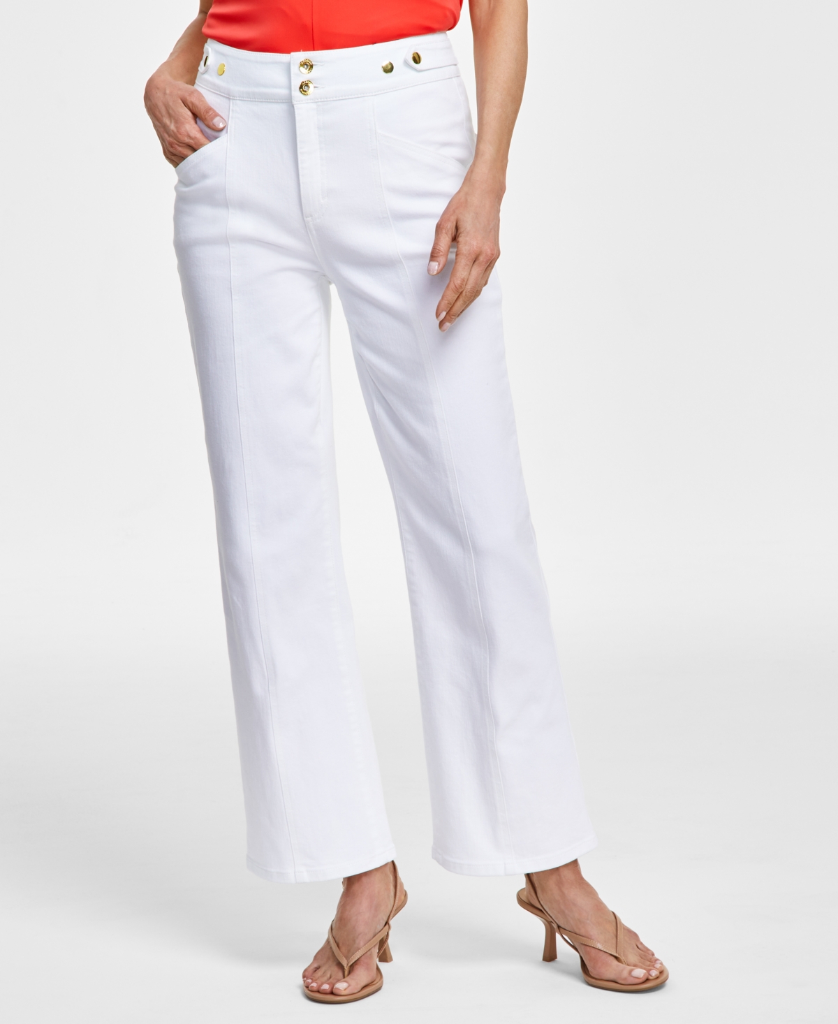 Inc International Concepts Women's High-rise Tab-waist Kick Flare Jeans, Created For Macy's In Washed White