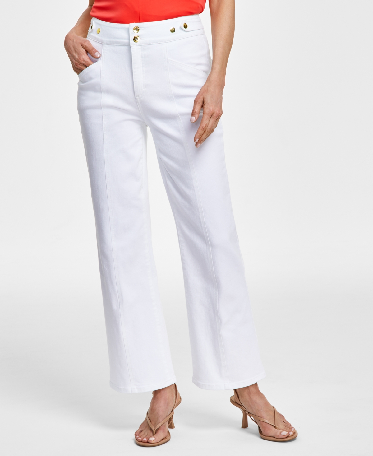 Shop Inc International Concepts Women's High-rise Tab-waist Kick Flare Jeans, Created For Macy's In Washed White