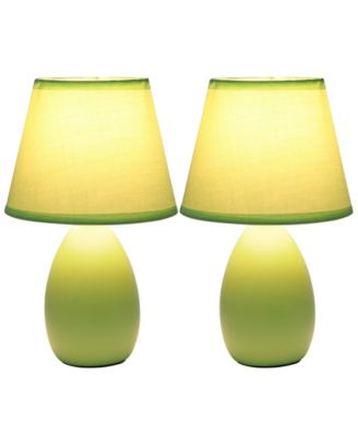 Nauru 9.45" Traditional Petite Ceramic Oblong Bedside Table Desk Lamp Two Pack Set, Tapered Drum Fabric Shade 