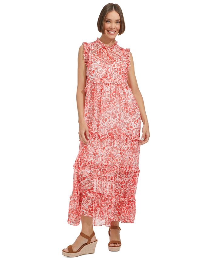Tommy Hilfiger Women's Miranda Floral-Print Chiffon Wrap Maxi Dress Charcoal Size 10