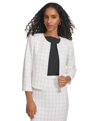 Calvin Klein Women's Windowpane Plaid Jacket Black Size 14