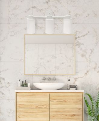 Essentix Contemporary Three Light Metal and Opaque White Glass Shade Vanity Uplight Downlight Wall Mounted Fixture 