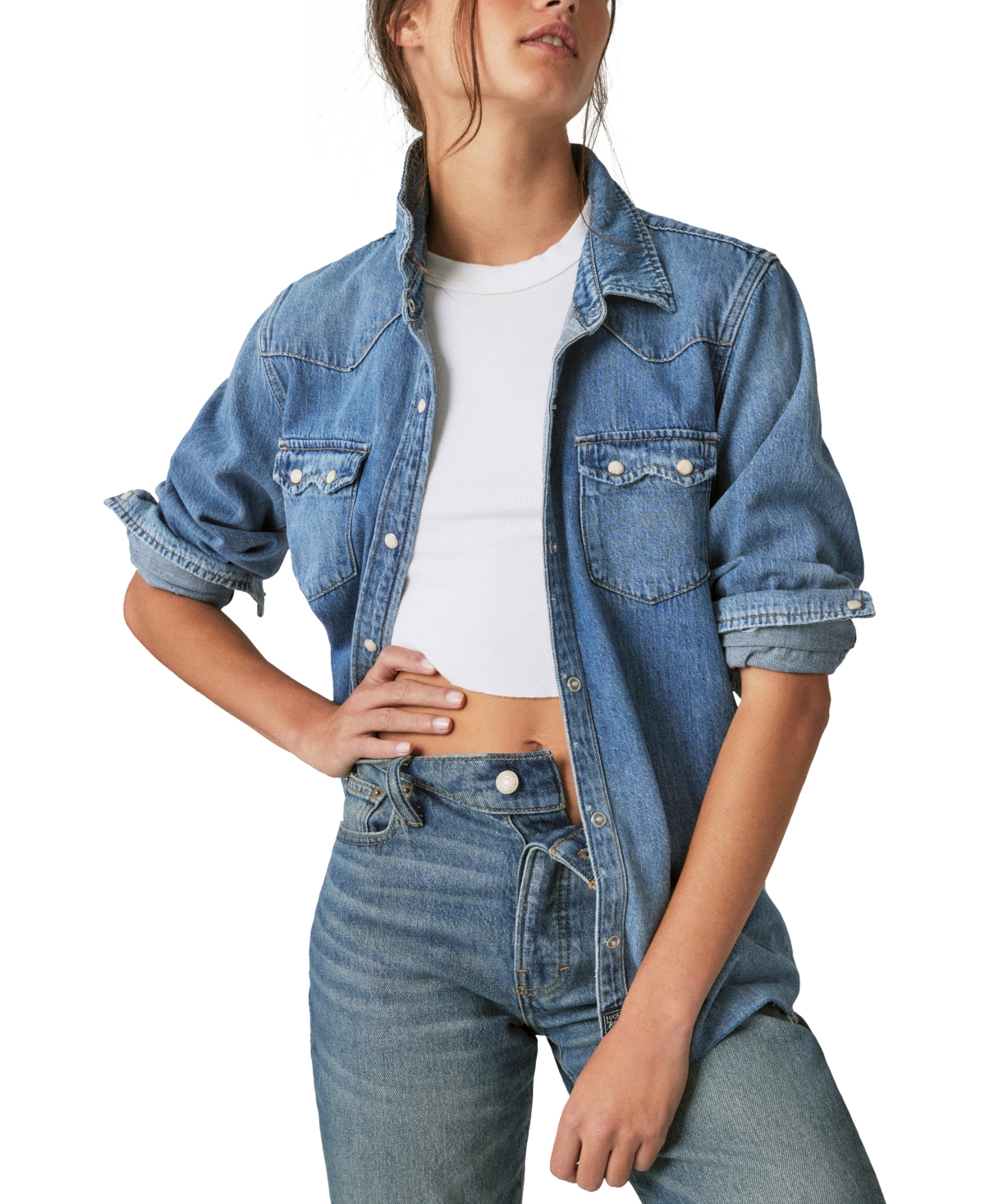 Shop Lucky Brand Women's Authentic Heritage Cotton Denim Shirt In American Dream