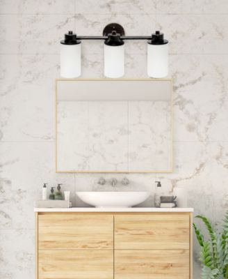 Essentix Contemporary Three Light Metal and Opaque White Glass Shade Vanity Uplight Downlight Wall Mounted Fixture 