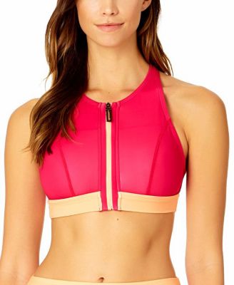 Women's Optical Illusion Zip Longline Bra Swim Top