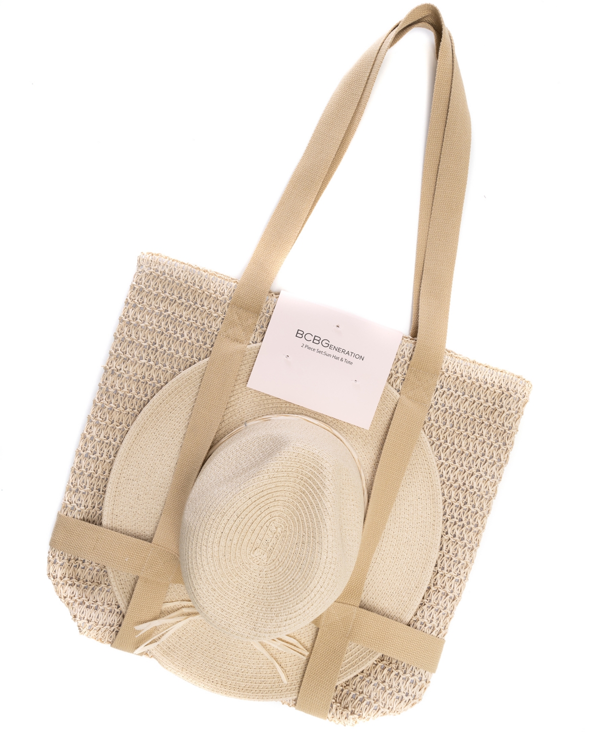 Bcbgeneration Straw Tote Bag And Panama Hat Set In Natural