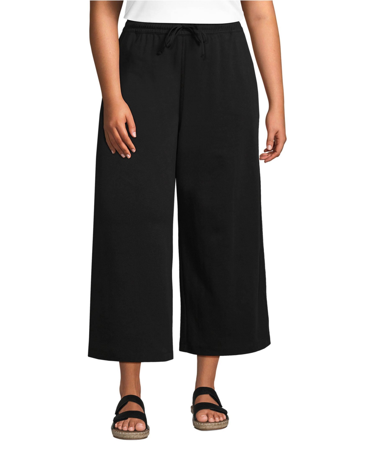 Women's Sport Knit Elastic Waist Wide Leg Crop Pants - Radiant navy