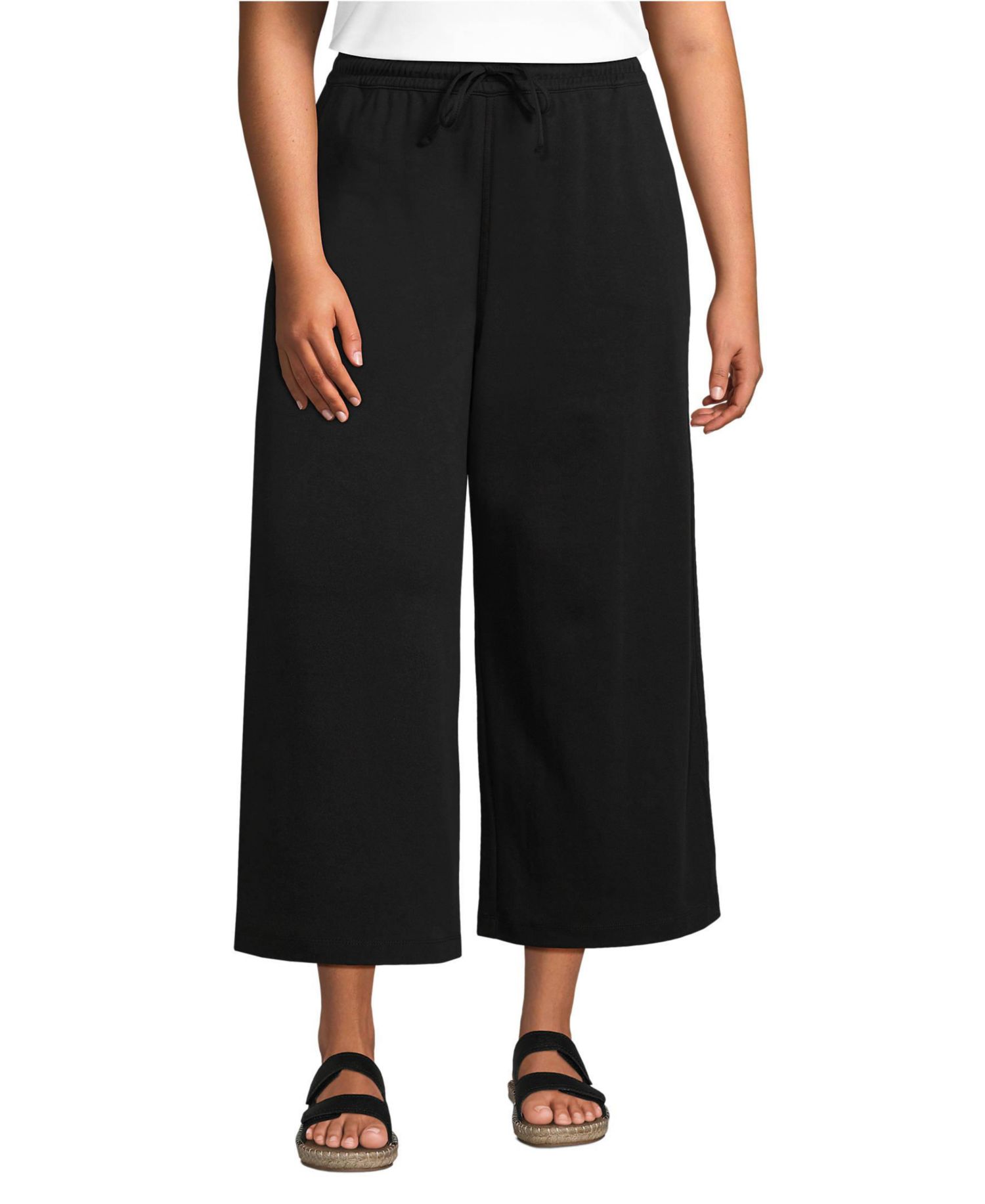 Plus Size Sport Knit Elastic Waist Wide Leg Crop Pants