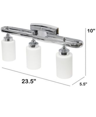 Essentix Contemporary Three Light Metal and Opaque White Glass Shade Vanity Uplight Downlight Wall Mounted Fixture 