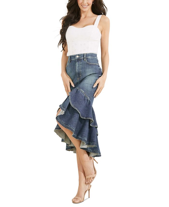 Jupe Midi GUESS En Jean - Haute Taille, Boutonnée, Lavage Trading Post - Taille 27 - Neuf Avec étiquettes
