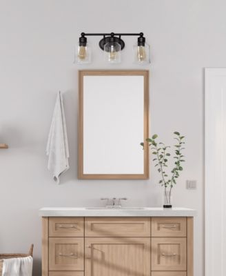 Studio Loft Modern Three Light Metal and Clear Seeded Glass Shade Vanity Uplight Downlight Wall Mounted Fixture 