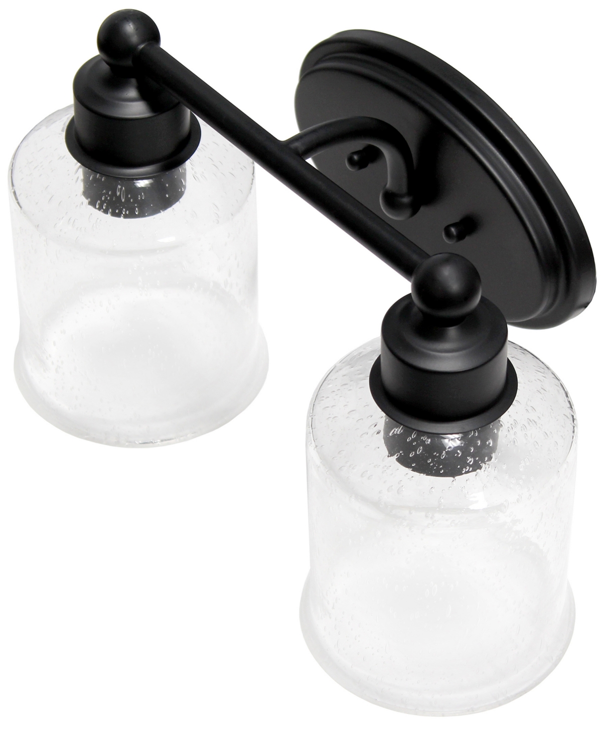 Lalia Home Studio Loft Modern Two Light Metal And Clear Seeded Glass Shade Vanity Uplight Downlight Wall Mounte In Black