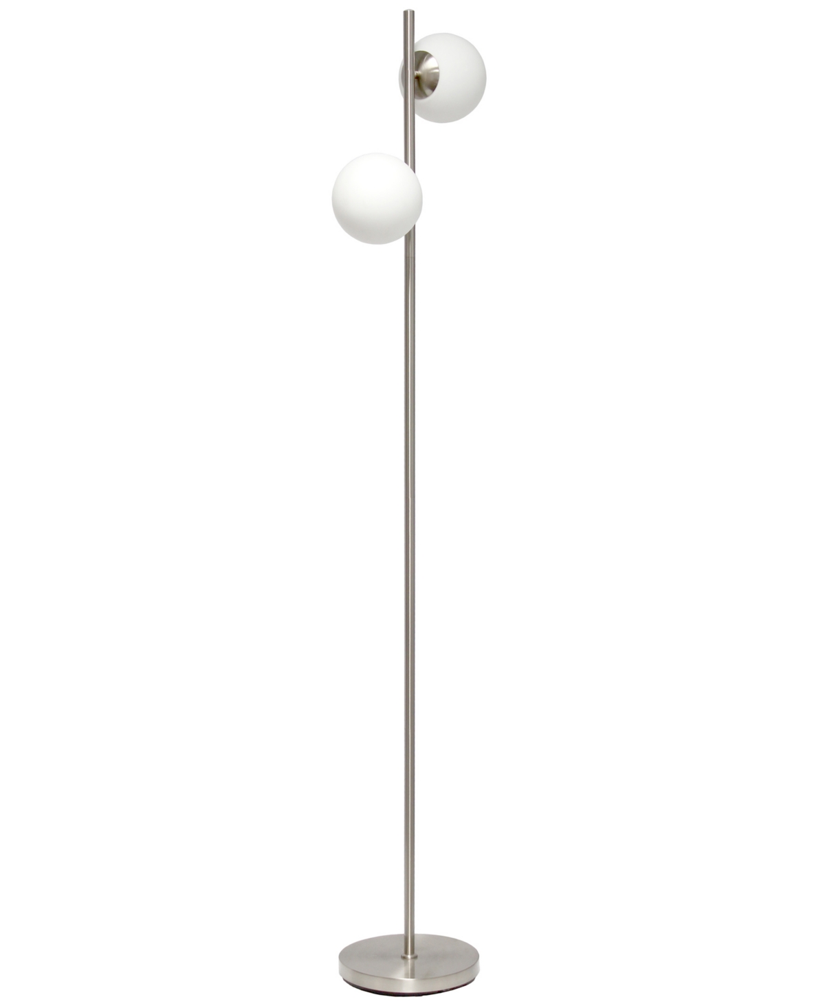 Shop Simple Designs 66" Tall Mid Century Modern Standing Tree Floor Lamp With Dual White Glass Globe Shade In Brushed Nickel