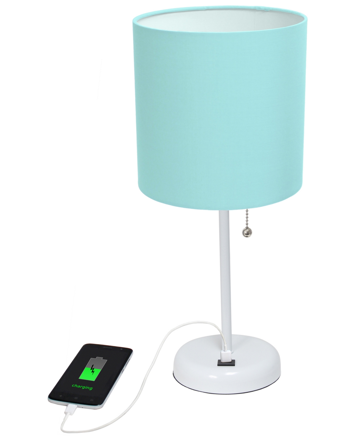 Shop Creekwood Home Oslo 19.5" Contemporary Bedside Usb Port Feature Standard Metal Table Desk Lamp In White Aqua