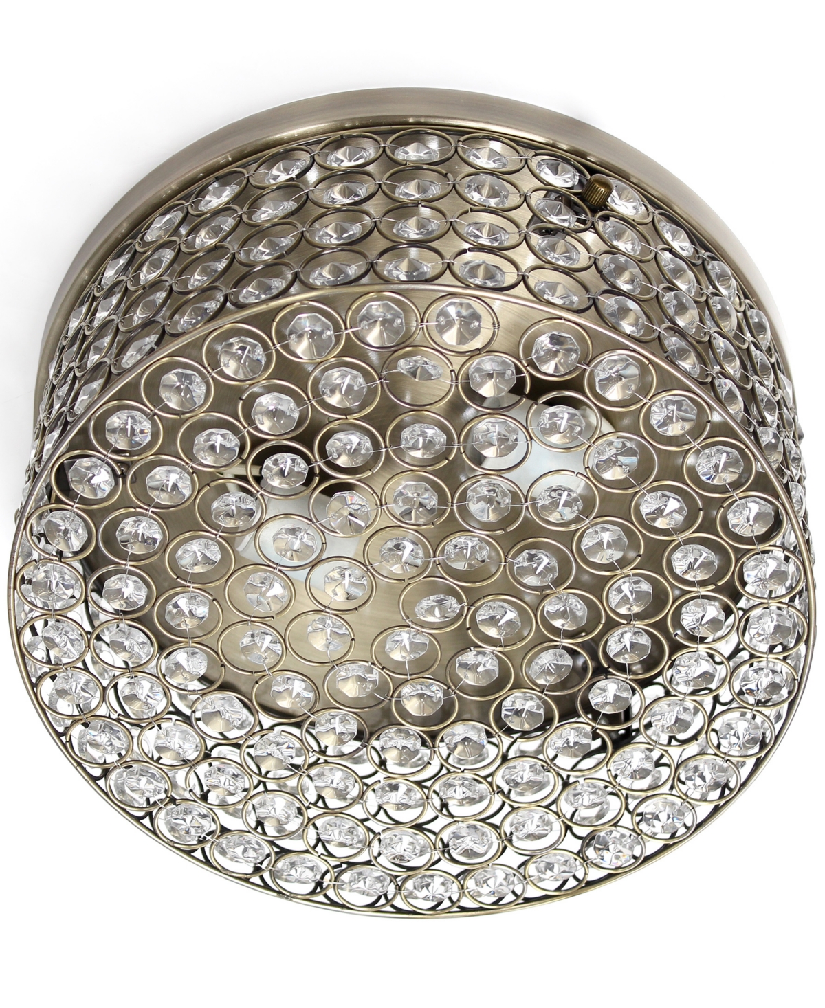 Lalia Home 12" Classix Glam Two Light Decorative Round Crystal And Metal Flush Mount Ceiling Light Fixture In Antique Brass