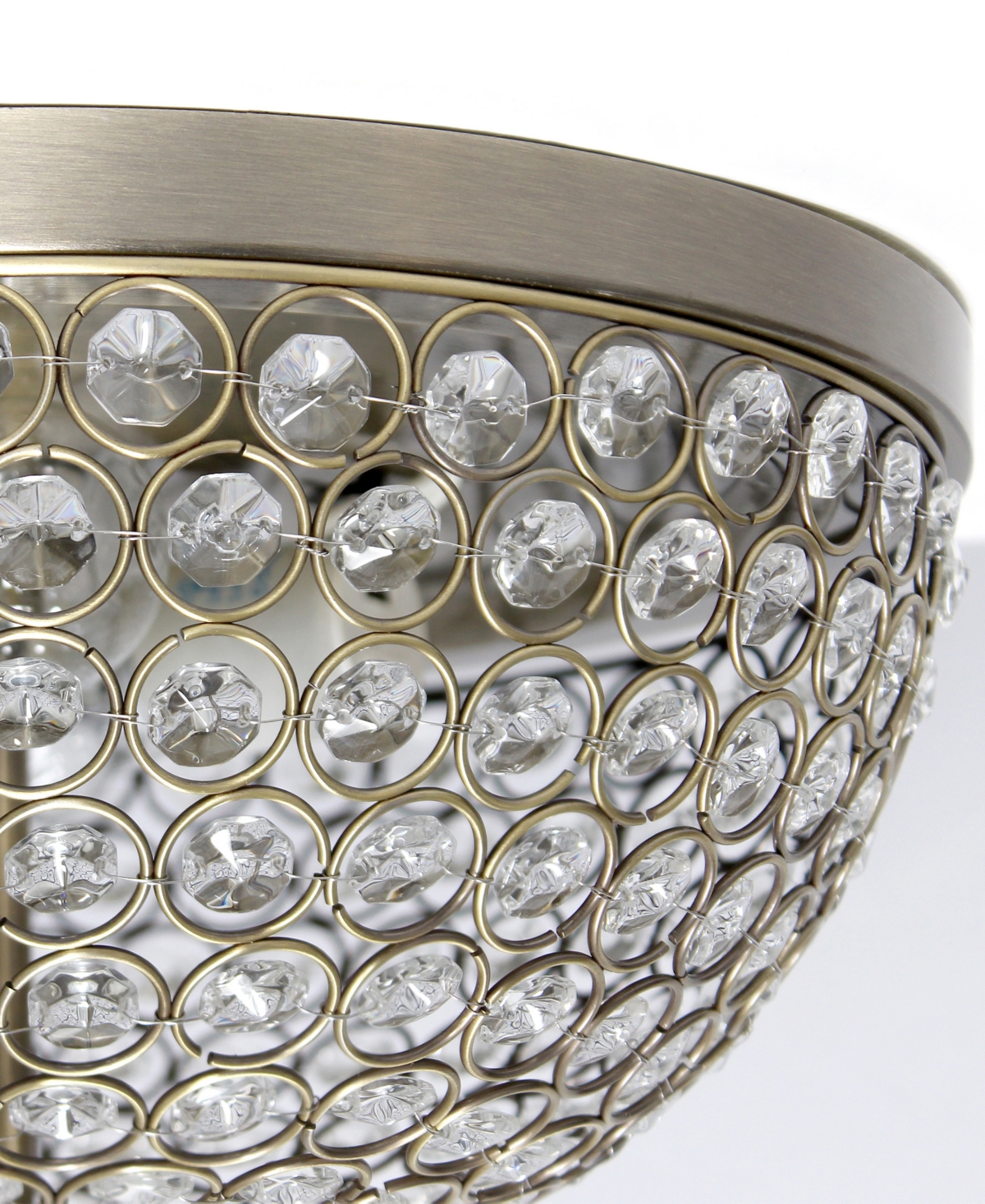 Lalia Home 13" Classix Crystal Glam Two Light Decorative Dome Shaped Metal Flush Mount Ceiling Fixture In Antique Brass