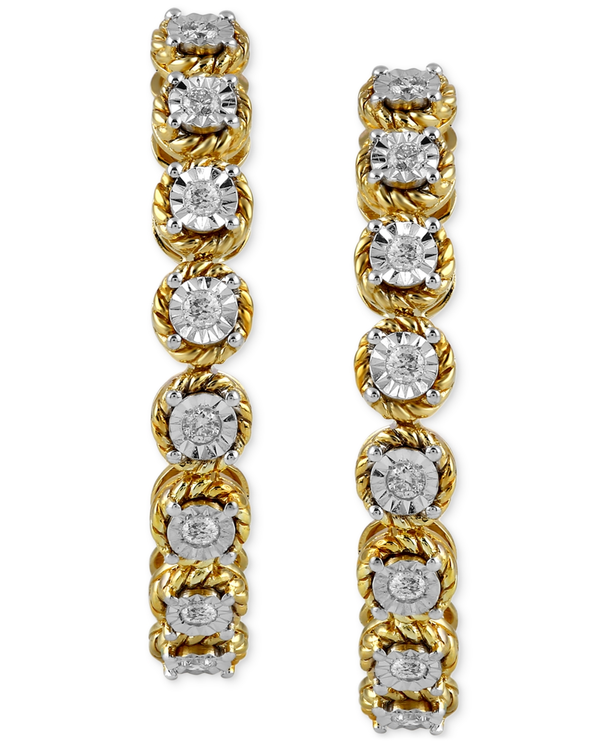 Diamond Rope-Frame Hoop Earrings (1/4 ct. t.w.) in Sterling Silver or Gold-Plated Sterling Silver - Gold-Plated Sterling Silver