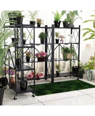4-Tier Foldable Metal Storage Shelf Unit with Heavy Duty Frame and Kitchen Hooks