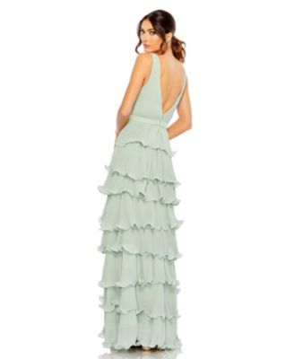 Women's Sleeveless Ruffle Tiered V Neck Gown