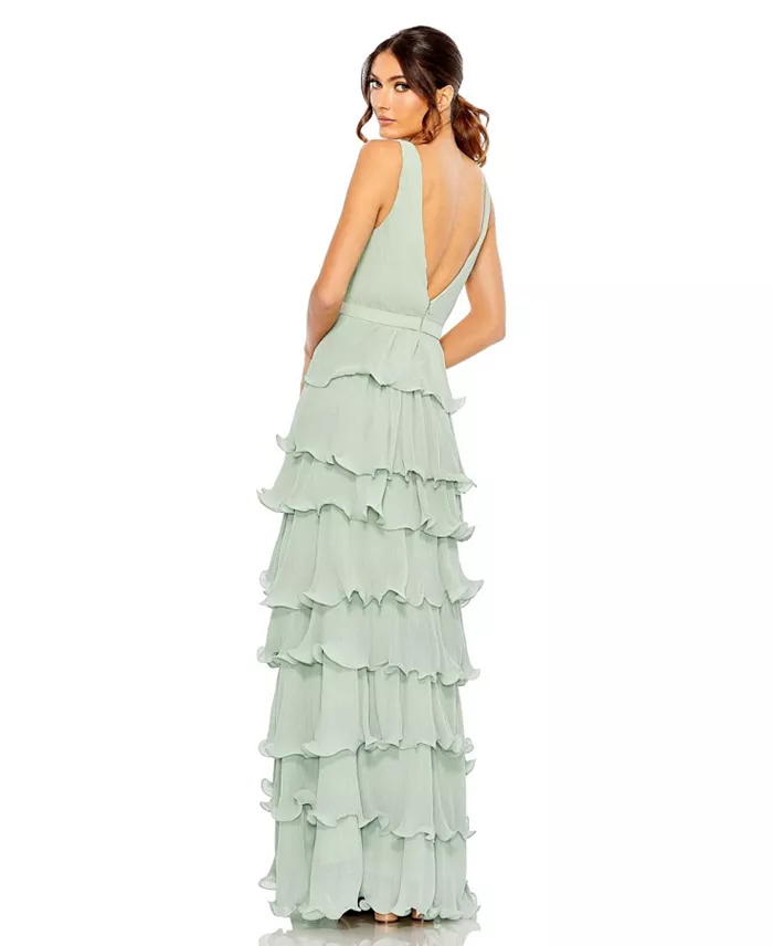 Women's Sleeveless Ruffle Tiered Evening Gown - thumbnail 8