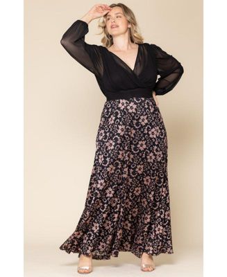 Plus Size Mon Tresor Long Sleeve Lace Evening Gown