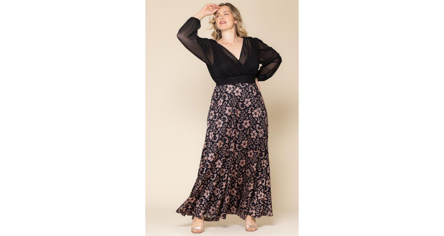 Plus Size Mon Tresor Long Sleeve Lace Evening Gown