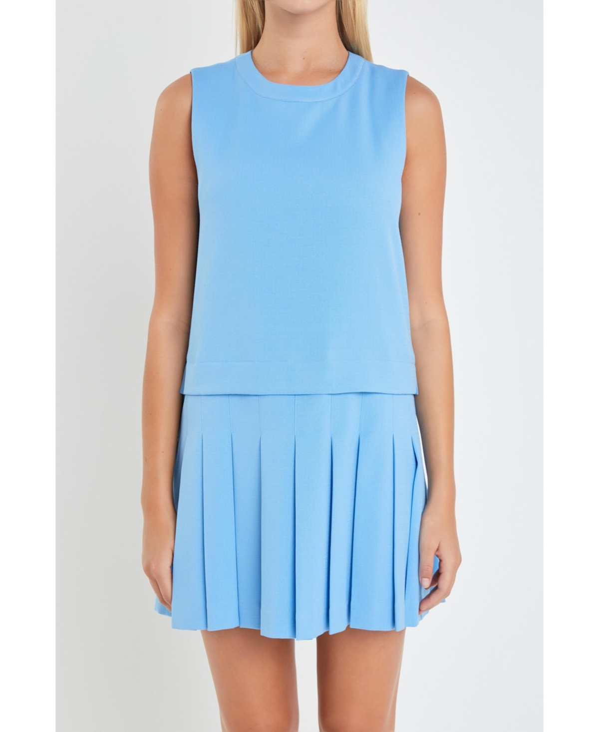 Women's Sleeveless Pleated Mini Dress - Blue