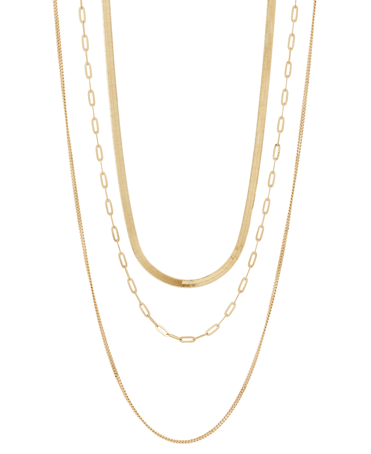 Macy's Herringbone, Paperclip, & Curb Link Chain 18" Layered Necklace In 10k Gold