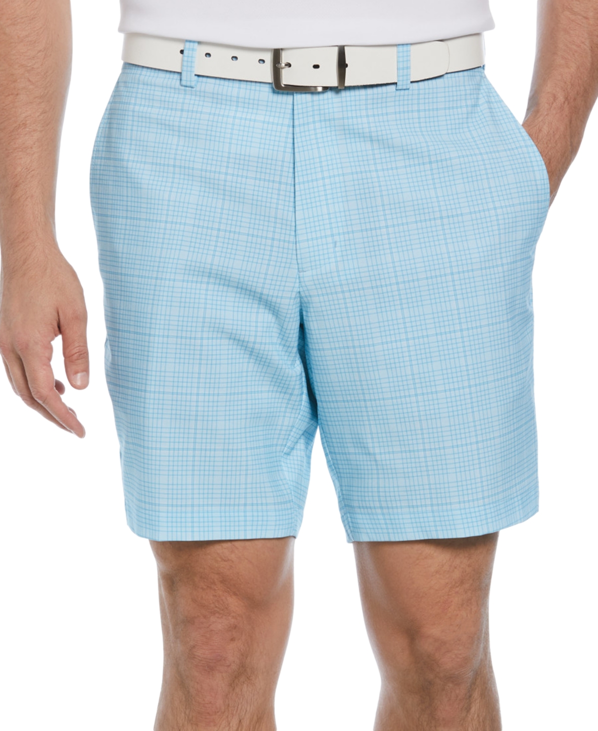 Men's Check Print Performance 8" Golf Shorts - Cyan Blue