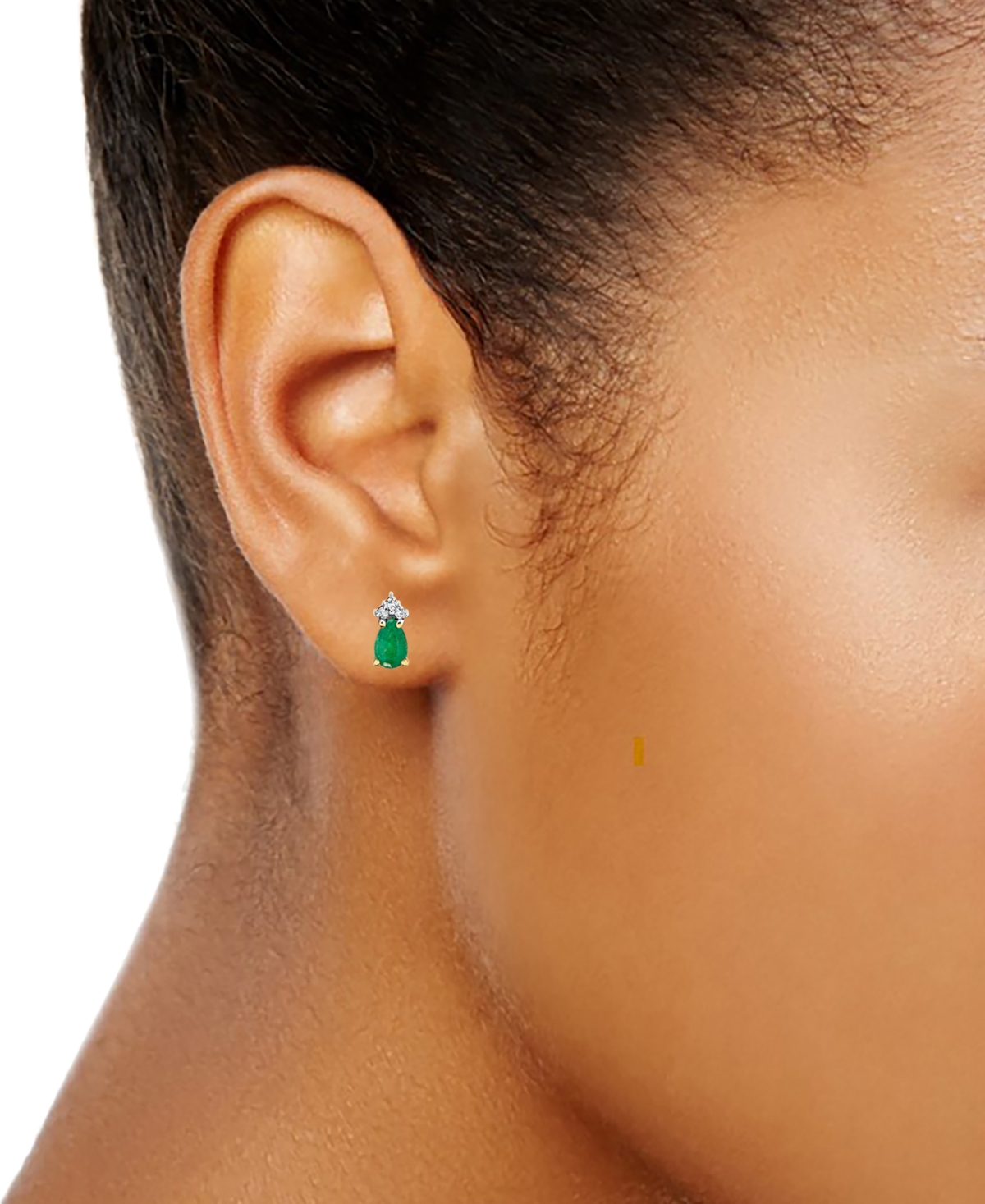 Macy's Emerald (3/4 Ct. T.w.) & Diamond Accent Pear Stud Earrings In 10k Gold In Emerald