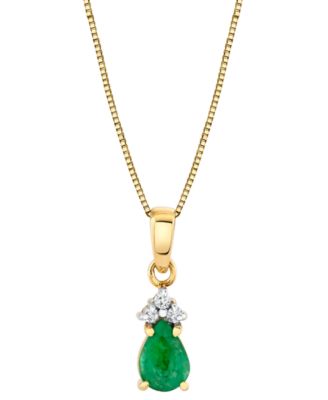 Macy's - Emerald (3/4 ct. t.w.) & Diamond Accent Pear 18" Pendant Necklace in 10k Gold