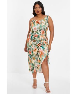 QUIZ Women's Satin Marble Ruched Cowl Midi Dress - Macy's