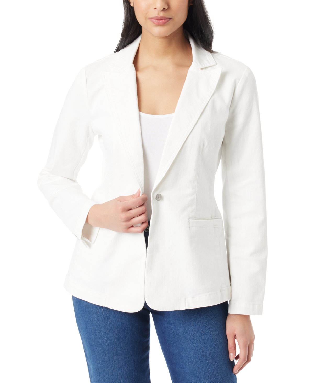Women's Denim One-Button Blazer - Vintage White