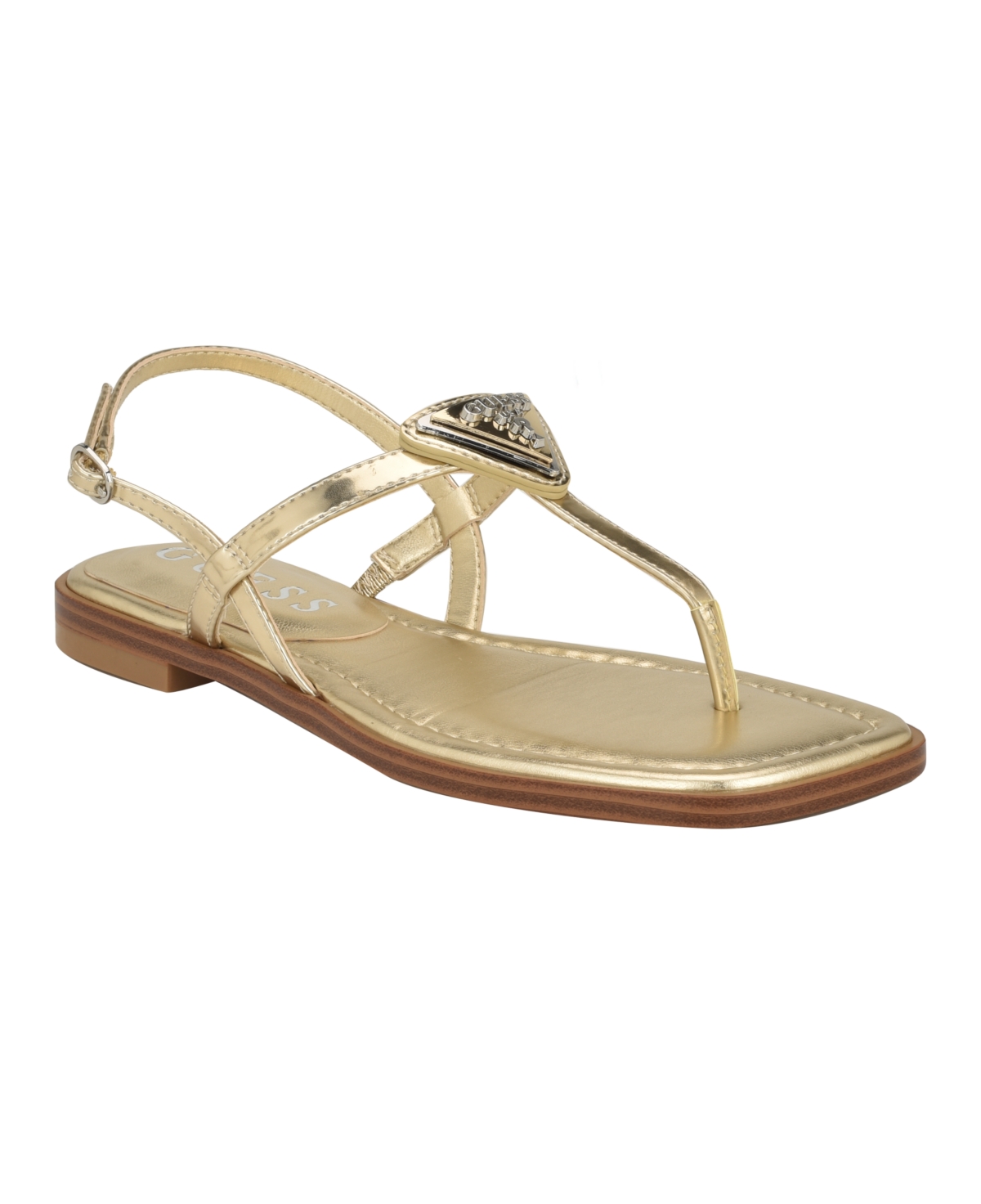 Women's Rainey Logo Sqaure Toe T-Strap Flat Sandals - Gold