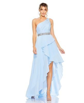 Mac Duggal Women's Pleated One Shoulder Asymmetrical Ruffle Hem Gown ...
