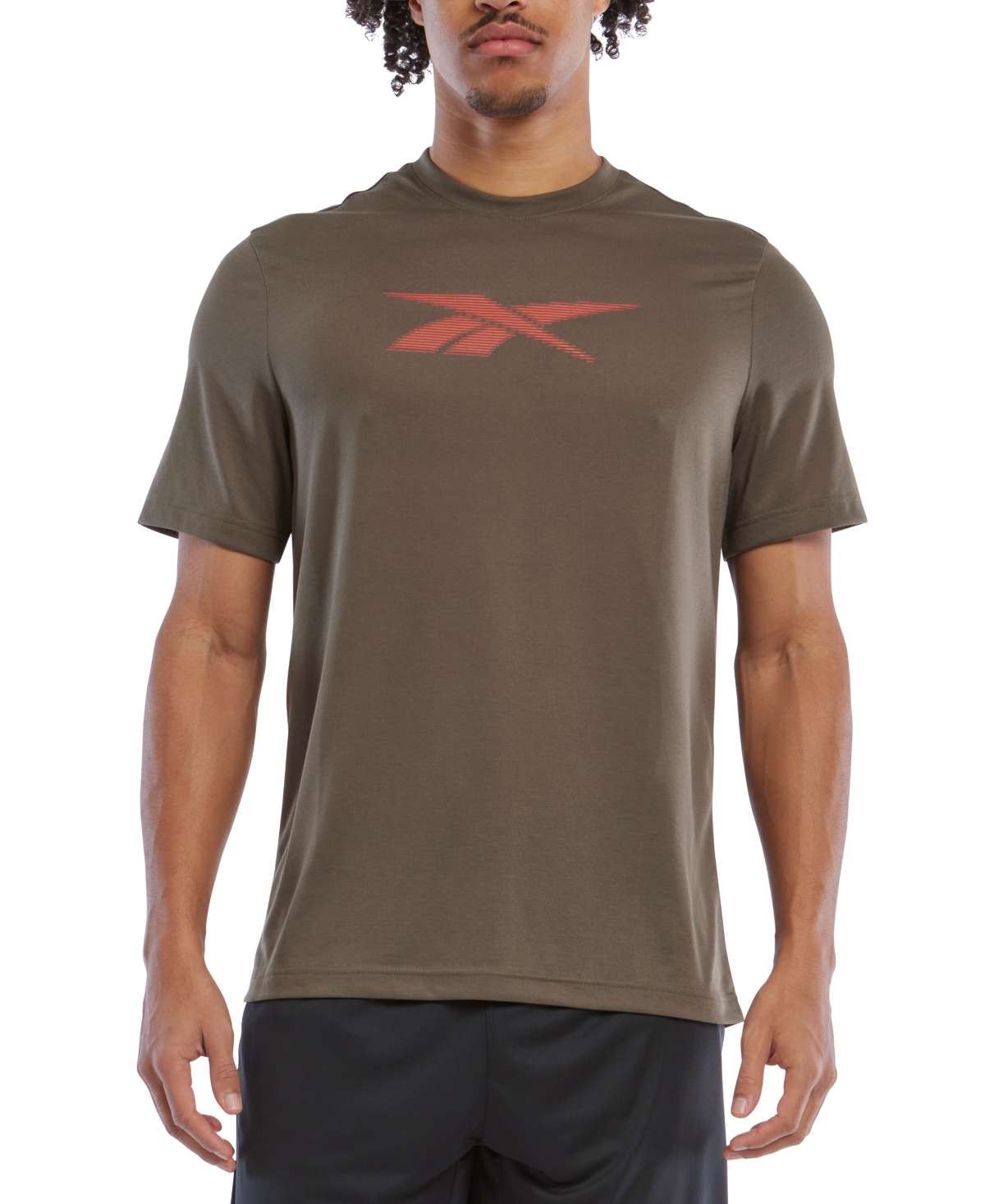 Shop Reebok Men's Vector Performance Short Sleeve Logo Graphic T-shirt In Army Green,dynam Red (orange)