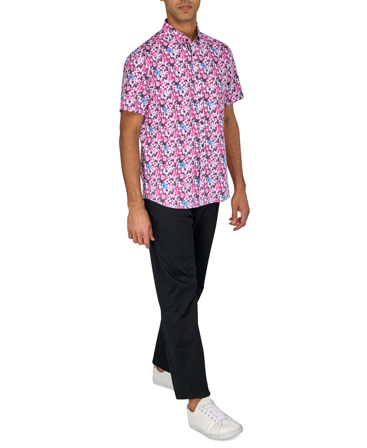 Shop Society Of Threads Men's Regular-fit Non-iron Performance Stretch Blurred Floral Button-down Shirt In Pink