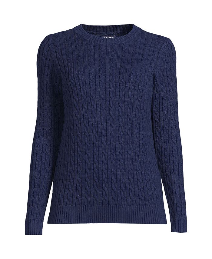 Lands' End Women's Drifter Cable Crew Neck Sweater Macy's