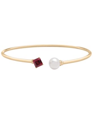 Cultured Freshwater Pearl (7mm) & Rhodolite (5/8 ct. t.w.) Wire Cuff Bangle Bracelet in Gold Vermeil, Exclusively at Macy's