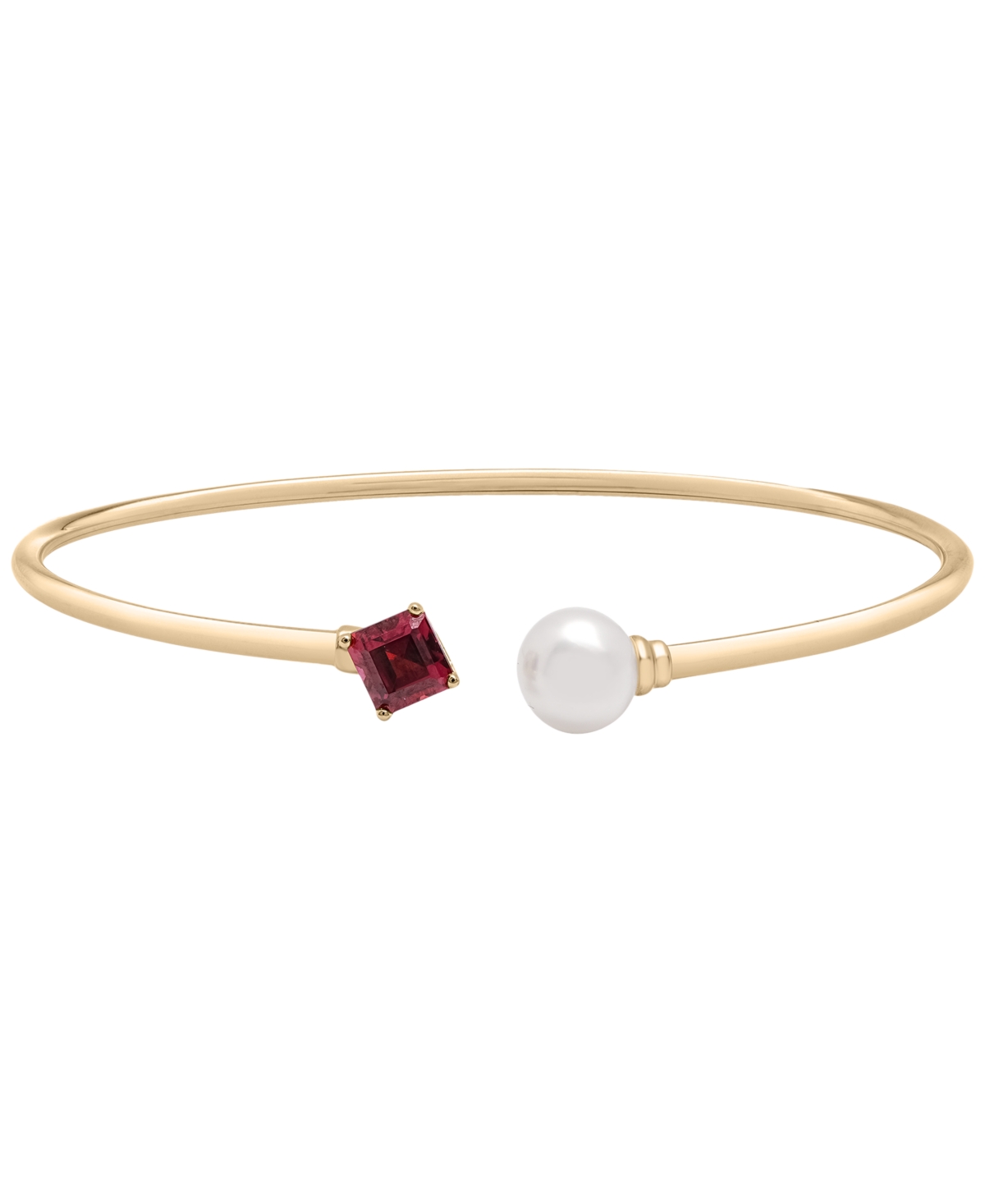 Audrey By Aurate Cultured Freshwater Pearl (7mm) & Rhodolite (5/8 Ct. T.w.) Wire Cuff Bangle Bracelet In Gold Vermeil