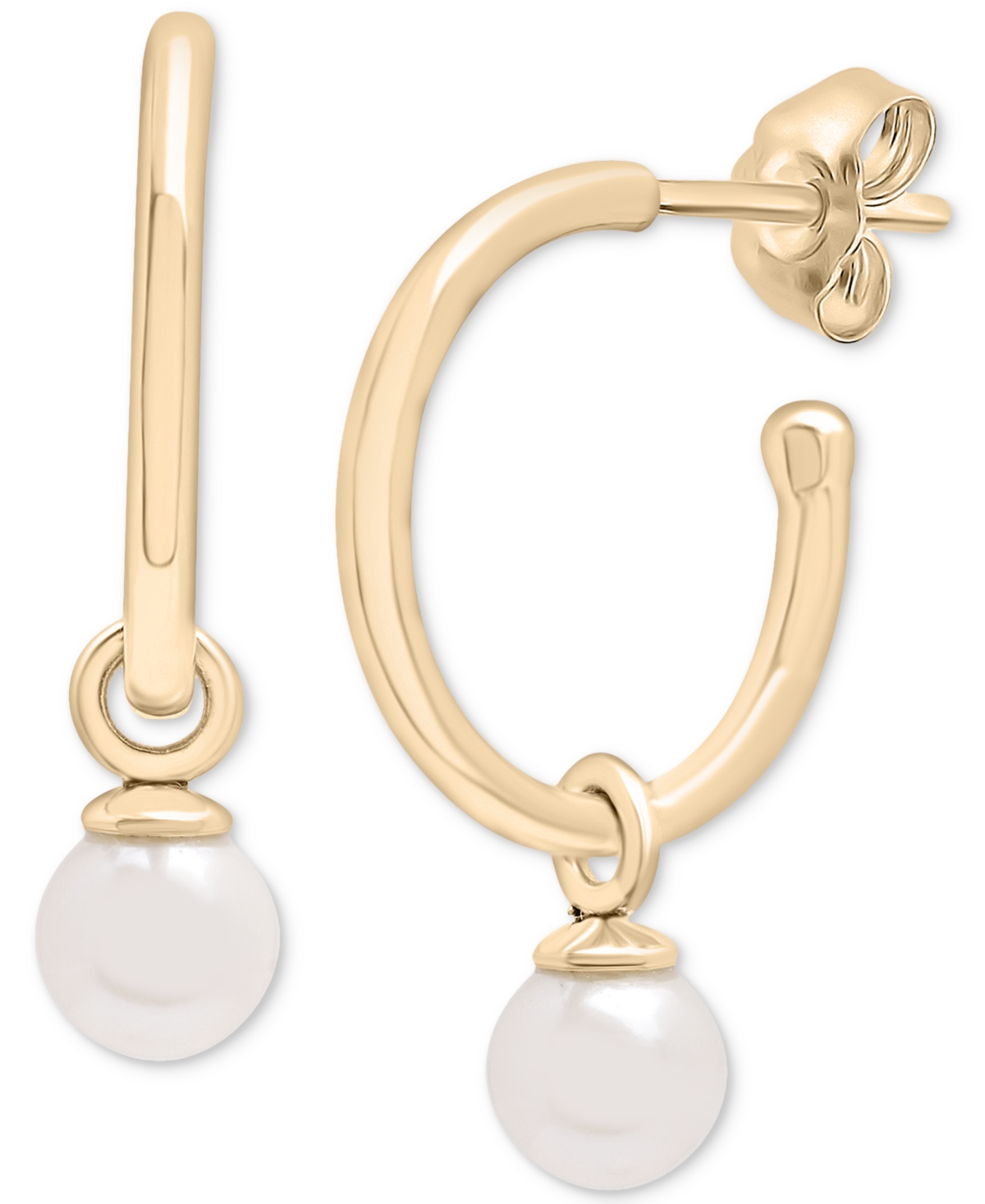 Cultured Freshwater Pearl (5mm) Dangle Small Hoop Earrings in Gold Vermeil, Created for Macy's - Gold Vermeil