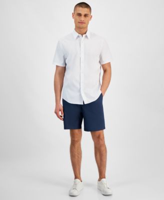 Calvin Klein Mens Slim Fit Stretch Shorts Seersucker Shirt Cover