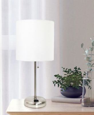 Oslo 19.5" Contemporary Bedside Standard Metal Table Desk Lamp with White Drum Fabric Shade